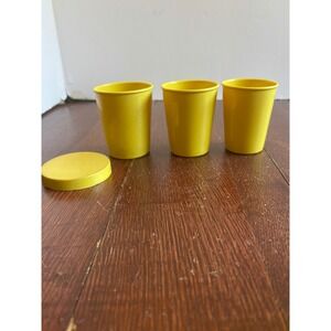 Vintage Stanhome Stanley Home‎ Products Yellow Plastic Nesting Cups Set of 3 Lid